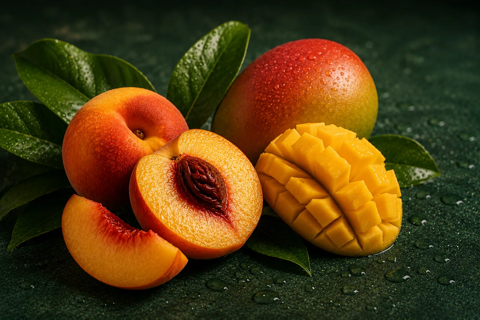 Fresh peach and mango ingredients